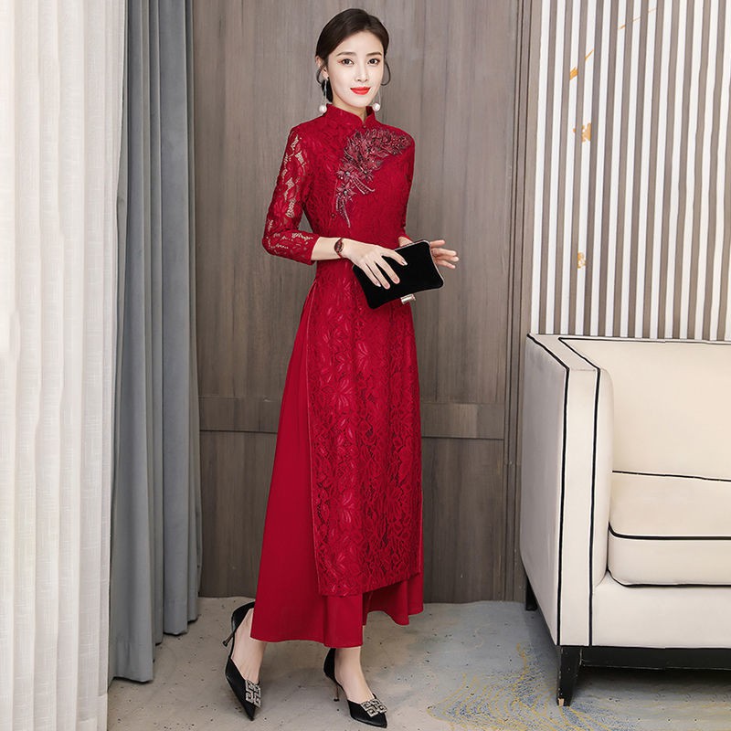 Rẻ và đẹp◈♈Retro cải tiến AUDA SEONGSAM Mẹ, mùa xuân, hè mới thêu ren, váy cưới anh rể, phụ nữ