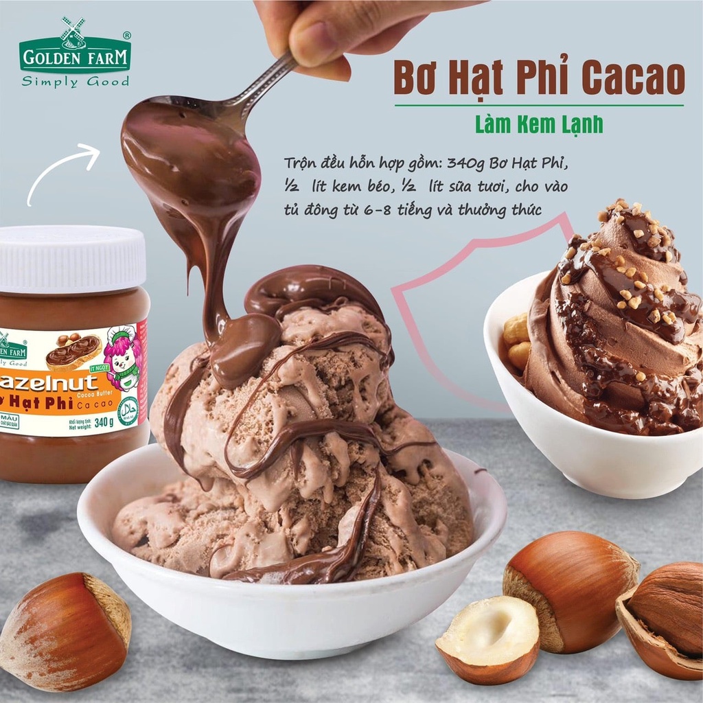 Bơ hạt phỉ cacao Golden Farm hàng chính hãng, dùng phết bánh mì, xay sinh tố