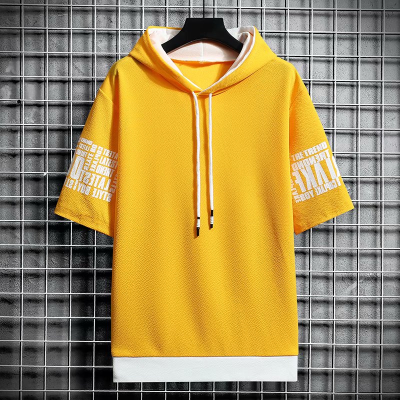 Áo Hoodie Nam Tay Ngắn Dáng Rộng Màu Trơn Phong Cách Hàn Quốc Size M-3Xl