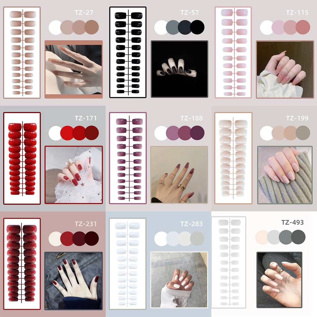 [Hàng mới về] Set 24 móng tay giả đầu vuông màu thạch trang trí thời trang kèm keo dán