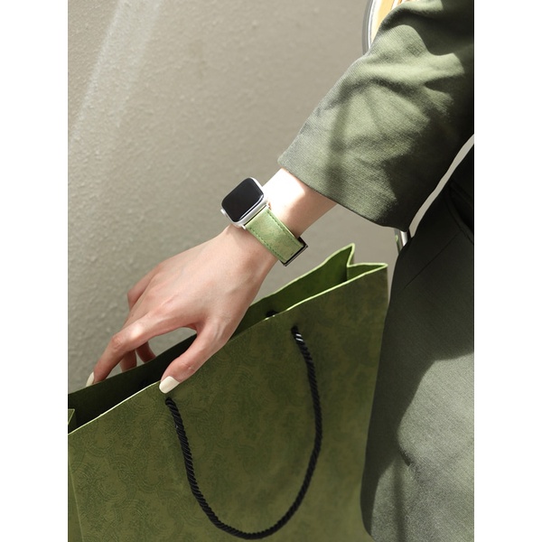 Dây Đeo Bằng Da Màu Xanh Lá In Cho Đồng Hồ Apple Watch 40mm 38mm 42mm 44mm for iWatch Series 7 6 5 4 3 2 1