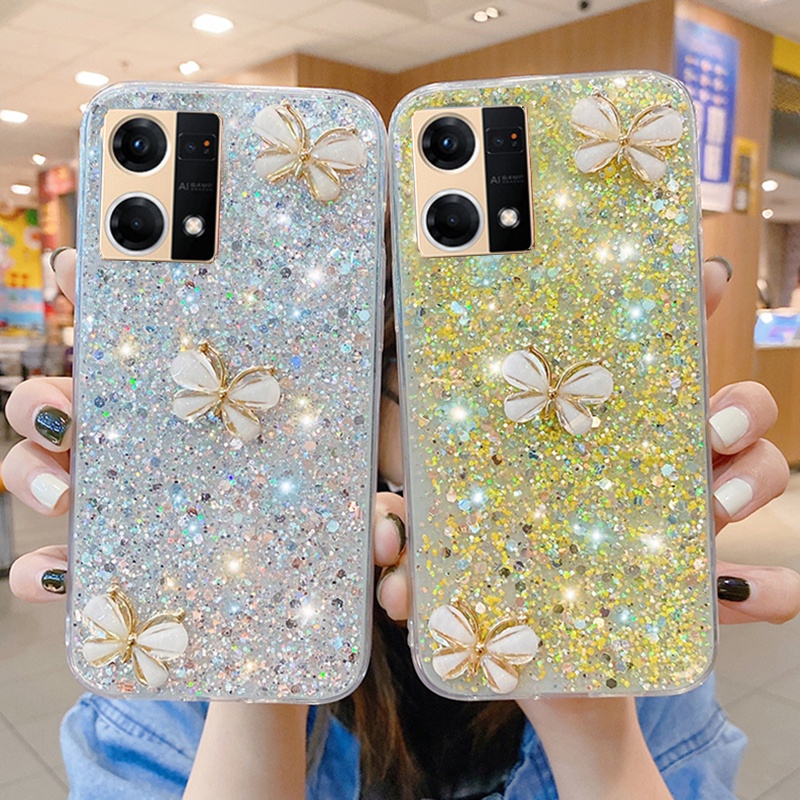 Ốp Điện Thoại Silicon Mềm Hình Bướm 3d Phối Kim Tuyến Cho oppo reno 10 10pro 8t 8 8z 7 7z 6 6z 5 5pro 5f reno 4 4f