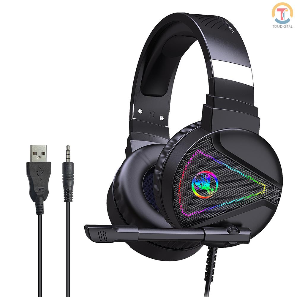 HXSJ F16 Wired Head-mounted Gaming Headset with 50mm Driver Unit Omnidirectional Microphone RGB Light Effect USB+3.5mm Ports