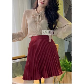 Chân váy xếp ly Olioli Fashion (Dáng ngắn, vải da lộn)
