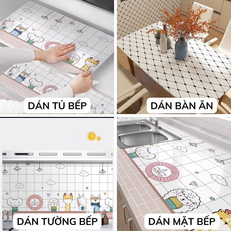 Giấy dán bếp chống dầu mỡ tấm 60cm x 2.5m tráng nhôm dễ lau chùi, decal dán tường bếp giả gạch hoa văn đẹp