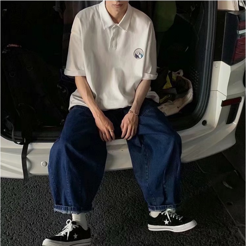 Áo Thun Polo Tay Ngắn Dáng Rộng Phong Cách Hong Kong Đơn Giản Thời Trang Cho Nam