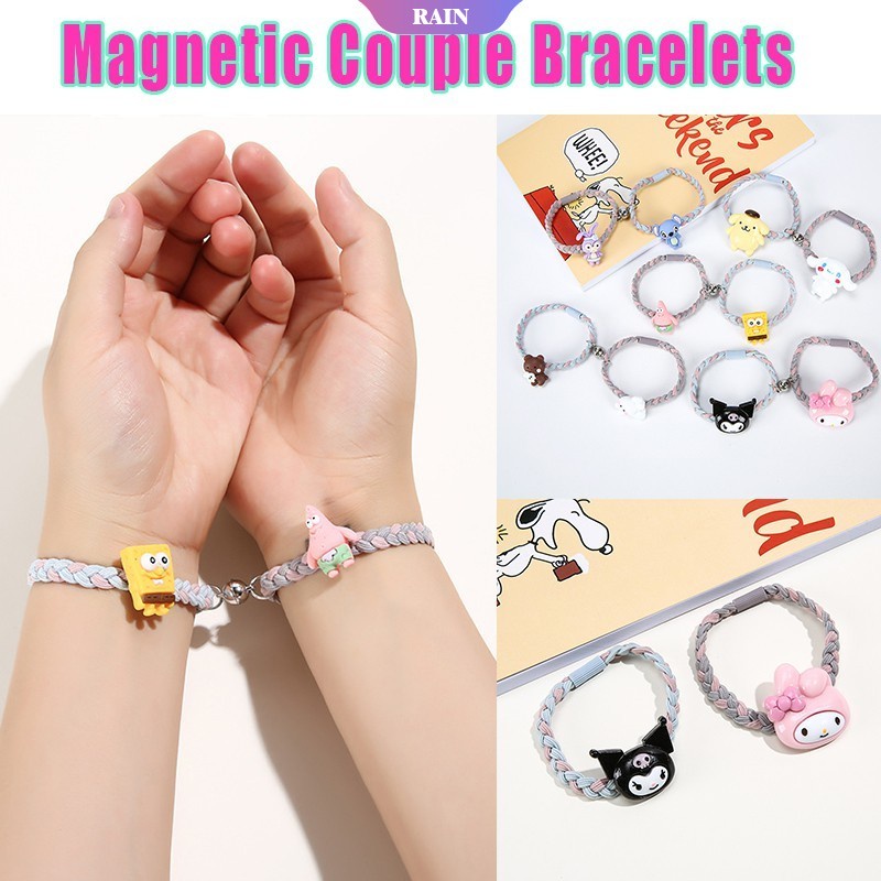 Bộ 2 Vòng Đeo Tay Cặp Gắn Nam Châm Hình Stitch &amp; Chim Sanrio Dễ Thương Dùng Làm Quà Tặng Sinh Nhật Cho Cặp Đôi