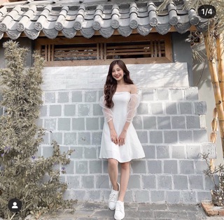 Váy trễ vai tay voan