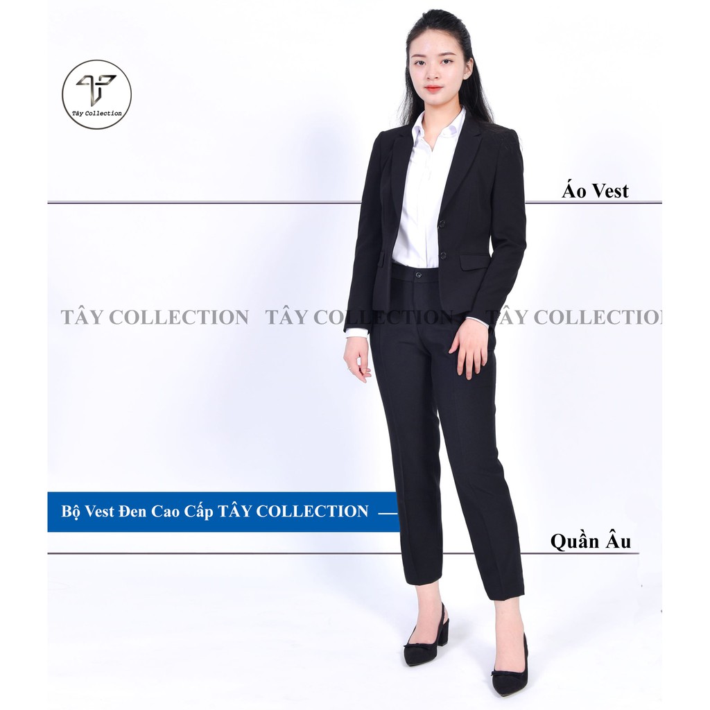 Bộ vest đen 2 lớp quần âu cao cấp Tây Collection vải đẹp có lót, đường may kĩ