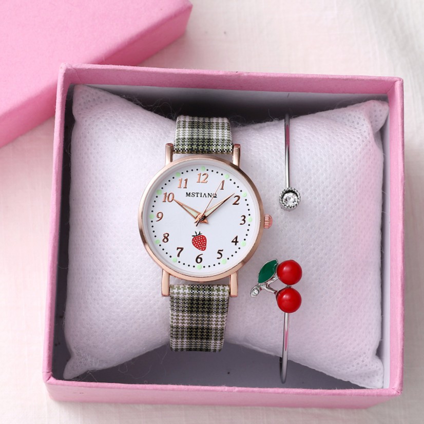 Đồng hồ thời trang nữ Mstianq MS31 dây da sọc caro cực đẹp, mặt số dể dàng xem giờ | BigBuy360 - bigbuy360.vn