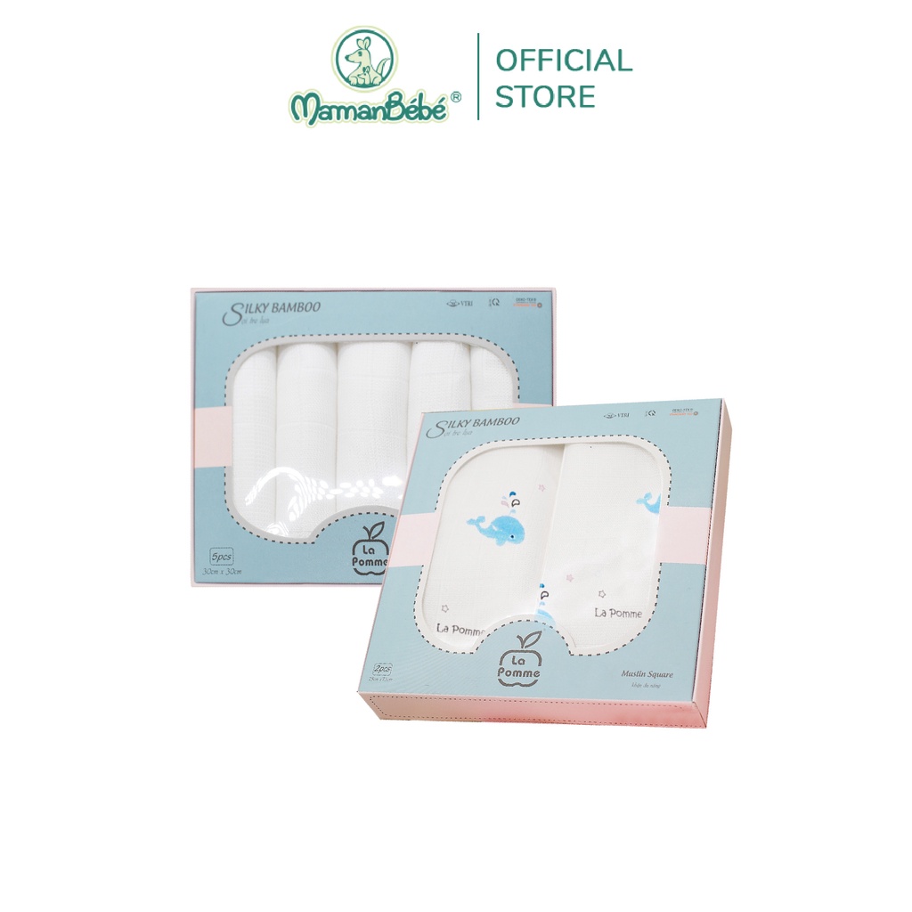 Combo K001 sét 5 khăn (30x30cm) &amp; K002 sét 2 khăn (75x75cm) la pomme màu Trắng