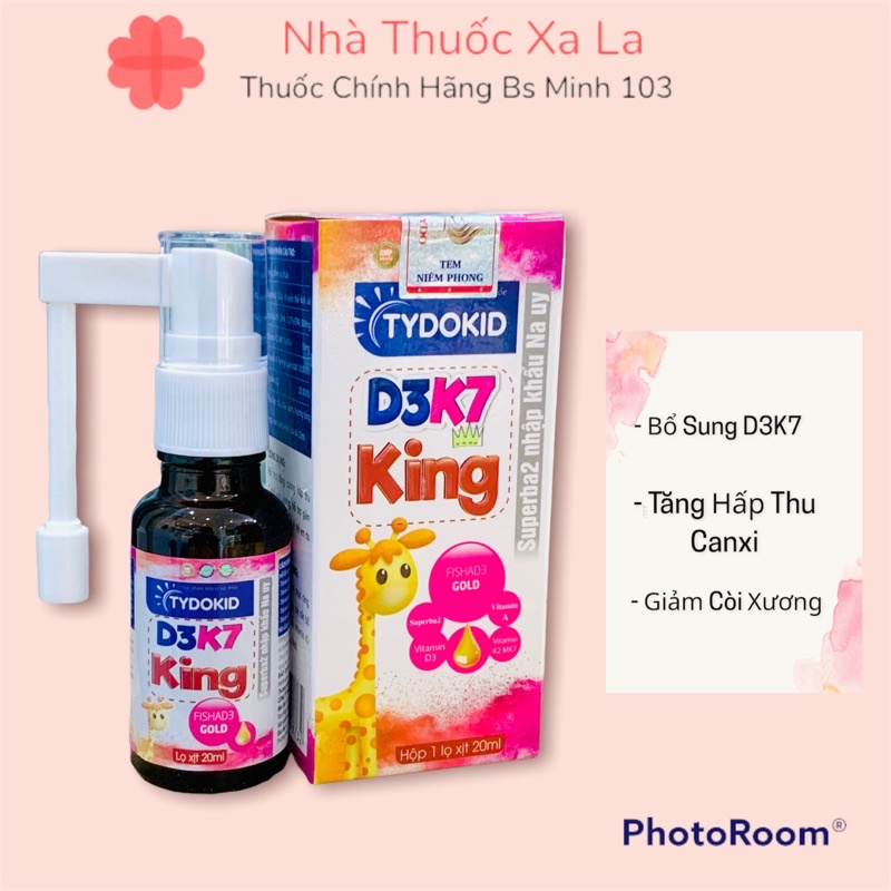 Xịt Bổ Sung Vitamin D3K7 King - Trẻ Còi Xương Thiếu Hụt D3 chai 20ml