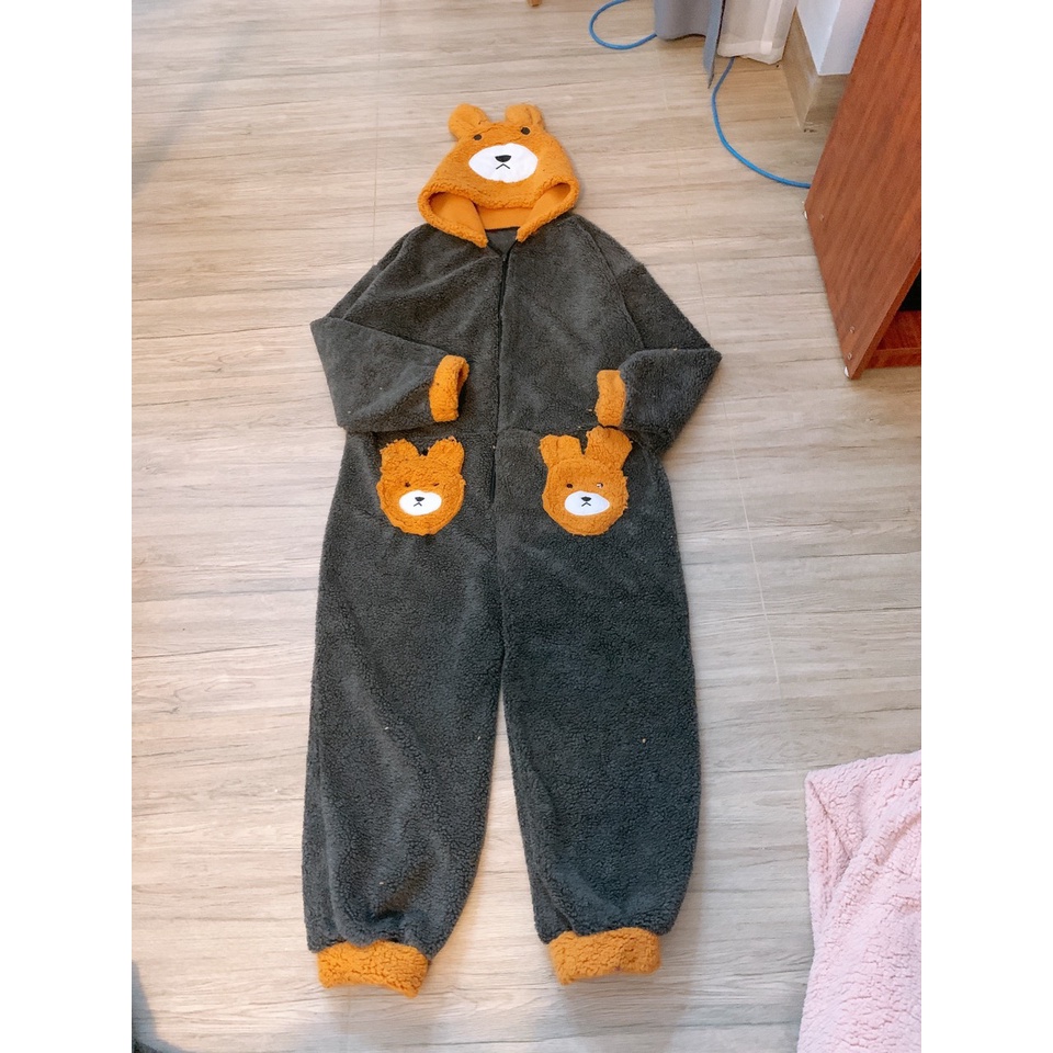 Bộ lông liền thân mũ gấu túi gấu-12H0Đ