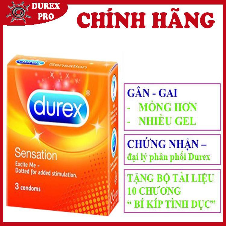 [MỎNG HƠN – NHIỀU GAI HƠN] KHIẾN NÀNG ĐÊ MÊ Bao cao su Durex Sensation có Gai và mỏng hơn (Số lượng 3 cái/ 1 hộp bcs)