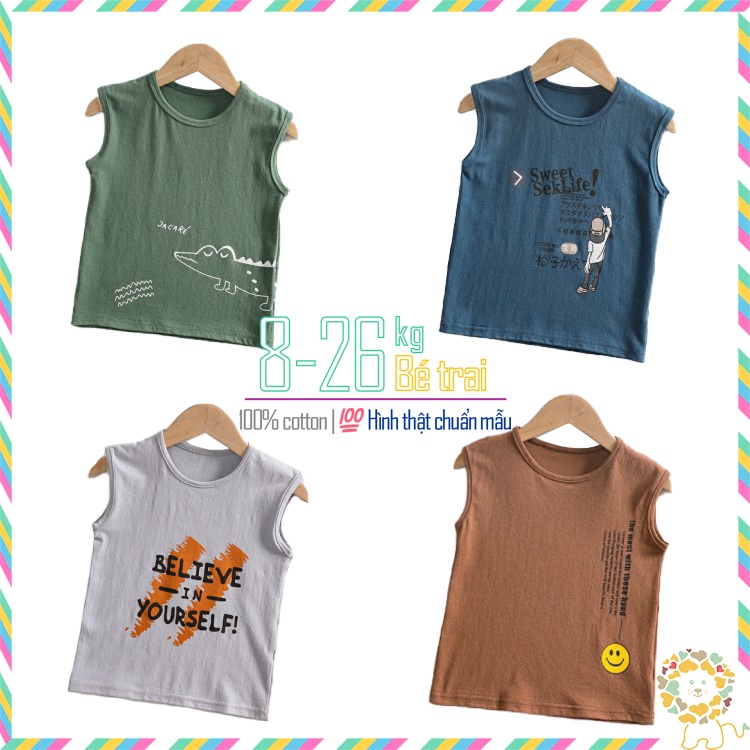 Áo ba lỗ bé trai áo sát nách trẻ em BabyHas chất cotton áo 3 lỗ hè mẫu mới 2022
