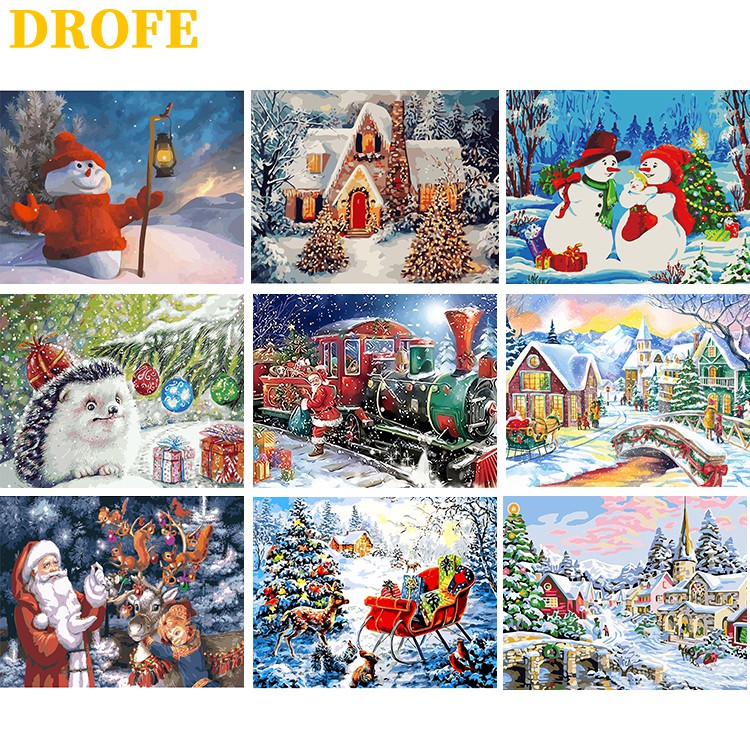 DROFE Bộ Tranh Sơn Dầu 40x50cm Tự Làm Họa Tiết Giáng Sinh Trang Trí Nhà Cửa