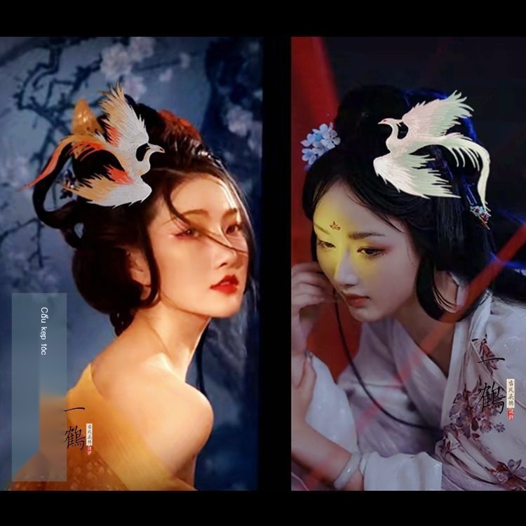 [Aishang Trang Sức Đẹp] Kẹp Tóc Hình Chim Phượng Hoàng Siêu Cổ Tích {Phoenix.}Phụ Kiện Kẹp Tóc Hán Phục Cổ Điển Thêu Họa Tiết Hoa Và Chim Hạc Độc Đáo