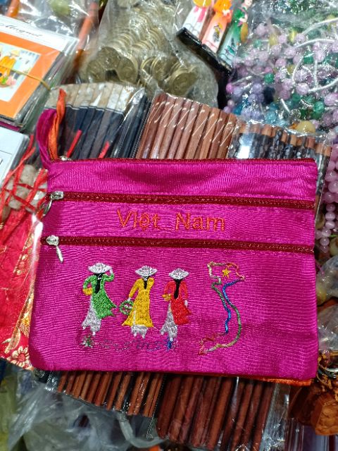 Ví tiền 3 dây kéo thêu cô gái