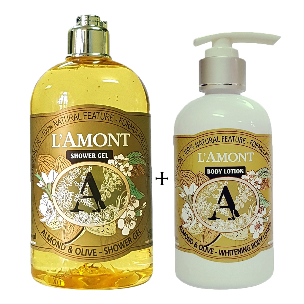 Combo Sữa Tắm và Sữa Dưỡng Thể LAmont En Provence Hương Almond & Olive 500ml và 250ml