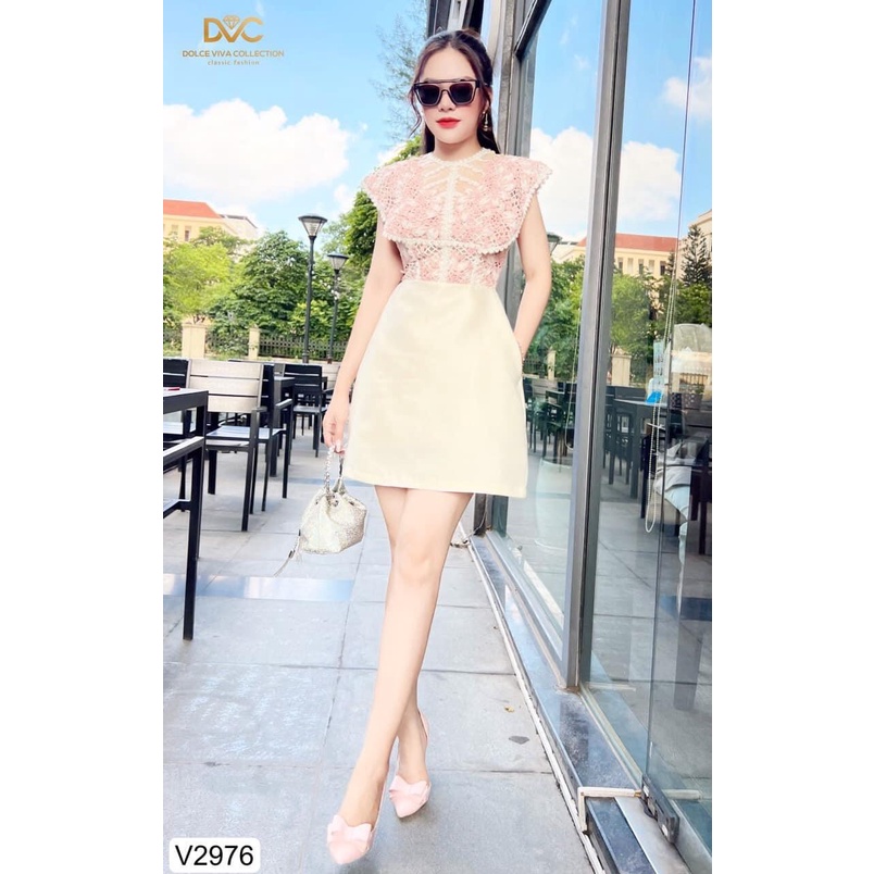 V2976 Váy liền áo ren chân váy tafta dáng A ngắn sang chảnh -  Dolce viva colection