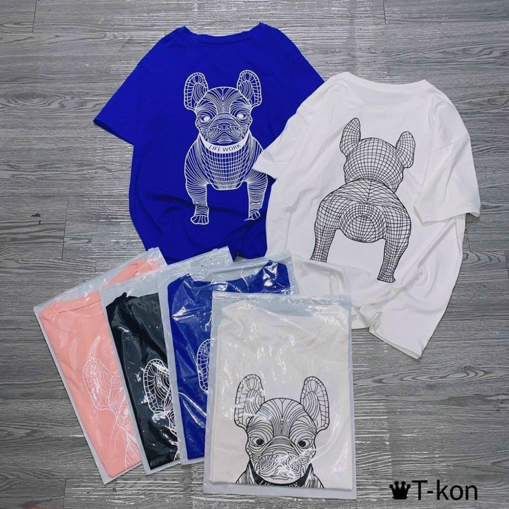 Áo thun nữ TUVYSHOP áo phông cotton hình chó in nổi PET 5D màu đen trắng hồng