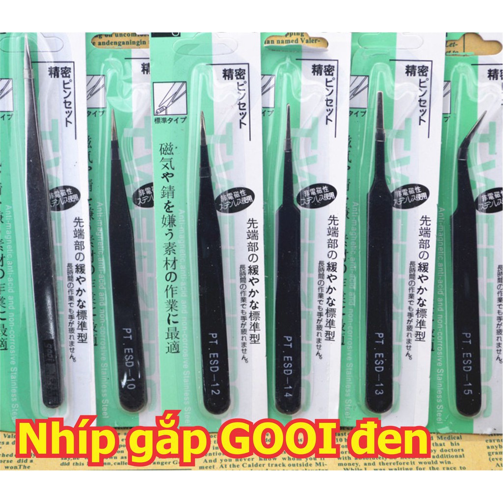 5 cái NHÍP GẮP LINH KIỆN PT ĐEN, vở giấy PT ESD-11/ESD-15 kde5467