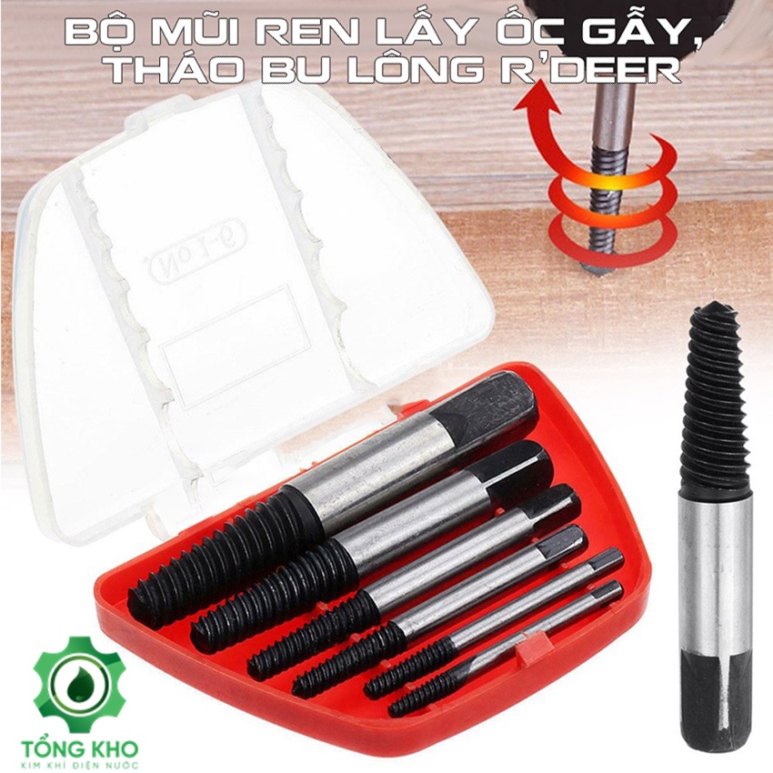 Bộ mũi vít nhổ ốc gãy, bộ tháo bu lông ốc vít trờn ren, mũi vặn ốc vít hư, tháo vít gãy toét- Tổng kho kim khí điện nước