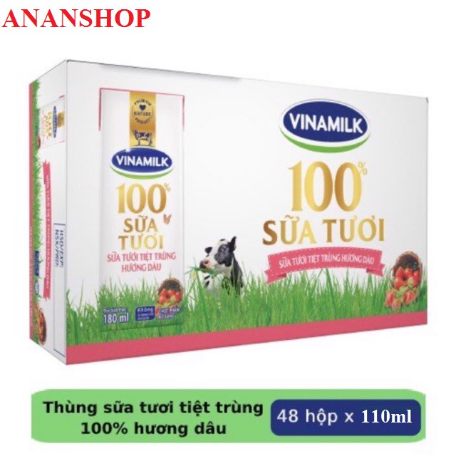 Thùng 48 hộp 110ml sữa tươi tiệt trùng Vinamilk hương dâu (48 hộp x 110ml)