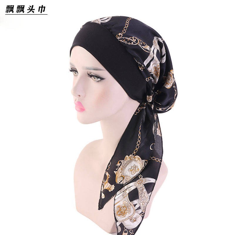 NAELOFAR Mũ Trùm Đầu Đính Hoa Giả Bằng Vải Lụa Co Giãn Phong Cách Hồi Giáo Cho Nữ