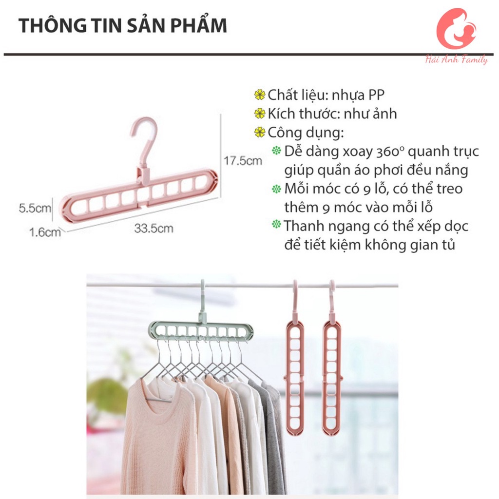 Móc treo quần áo thông minh 9 ngăn xếp gọn theo chiều dọc giúp tiết kiệm không gian tủ