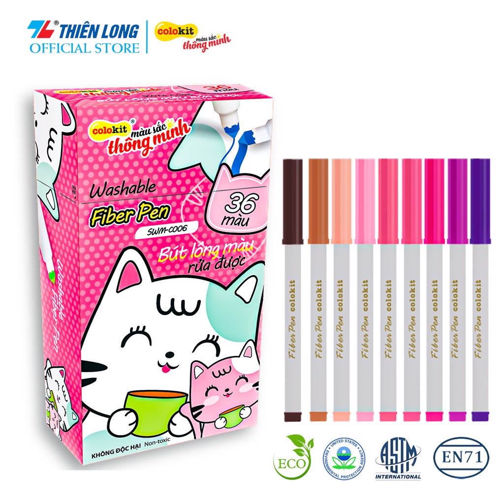 BÚT LÔNG FIBER PEN WASHABLE 36 MÀU - COLOKIT SWN-C006, CRAYOLA SUPERTIPS 10/20/50/100 MÀU