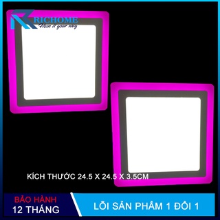 Bộ 2 Đèn ốp trần, đèn led ốp trần nổi 24w 2 màu 3 chế độ thiết kế vuông thay đổi ánh sáng theo mỗi lần bật tắt công tắc