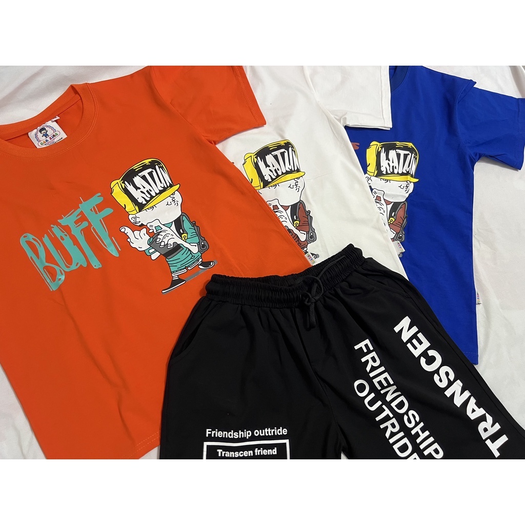 Bộ đồ bé trai Con Xinh cotton hình in Chú bé đội nón BUFF, thời trang mùa hè dành cho trẻ em từ 14 đến 45kg