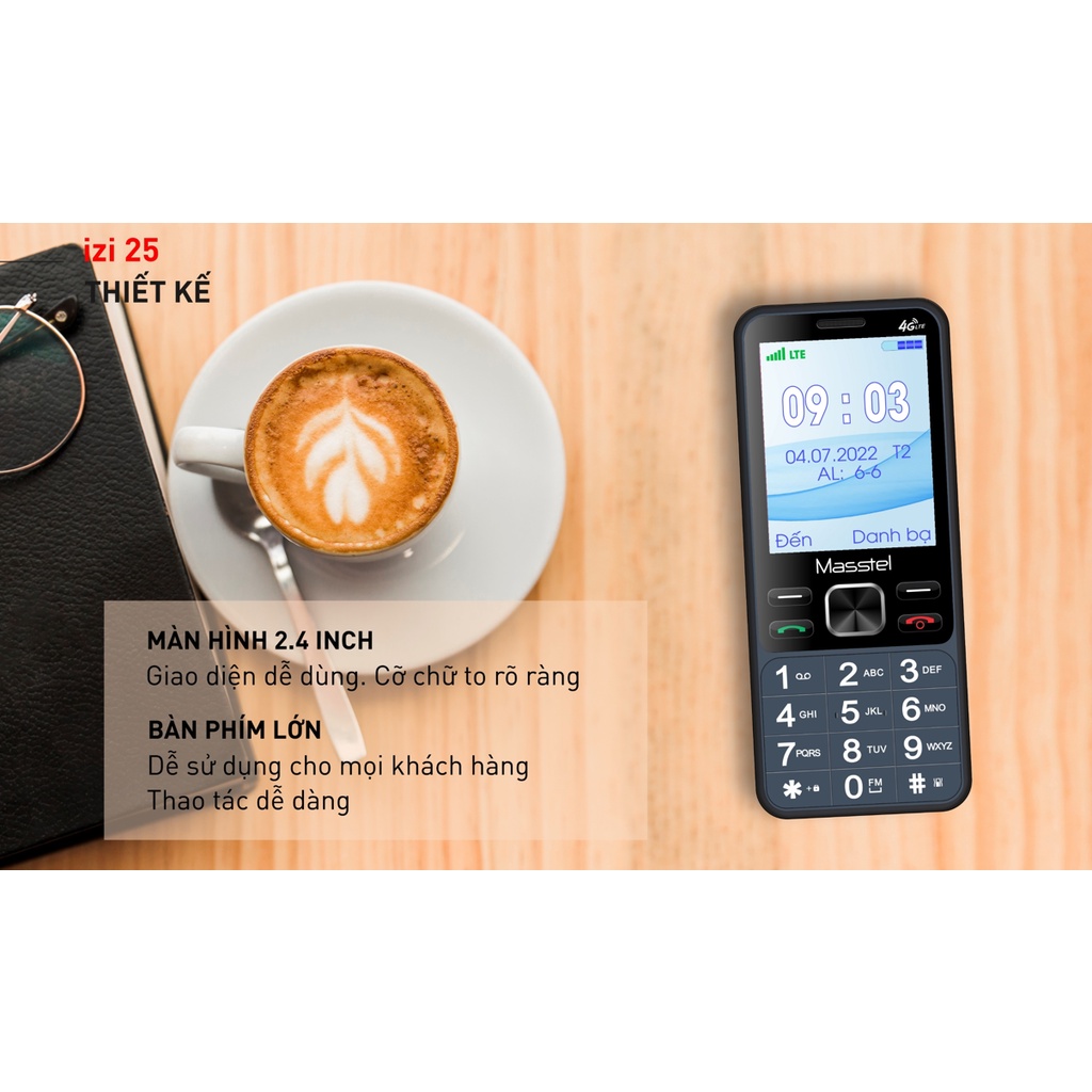 Điện thoại Masstel iZI 25 4G , Phím bấm to,Màn hình lớn - Hàng chính hãng