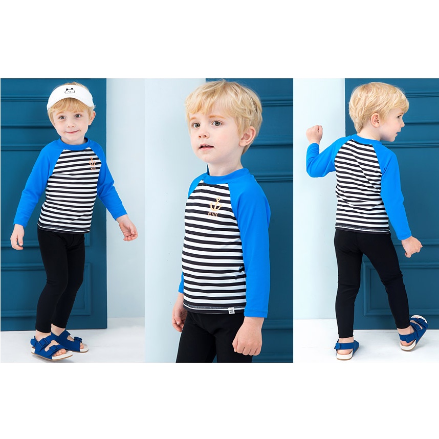 Áo bơi bé trai thương hiệu Hàn Quốc Petite Mieux sọc đen ngang phối tay dài cho trẻ em MOM & BABY BMECX05