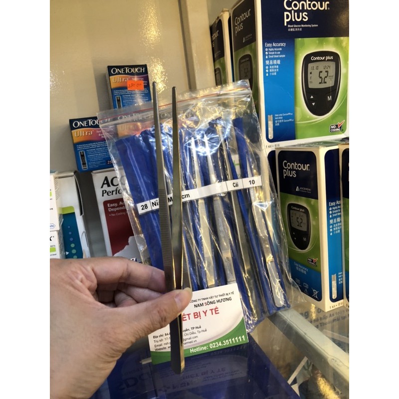 Nhíp y tế, phẫu tích y tế đầu tù không mấu, Nỉa thẳng có răng không mấu Pakistan size 14,16,18,20,25,30cm