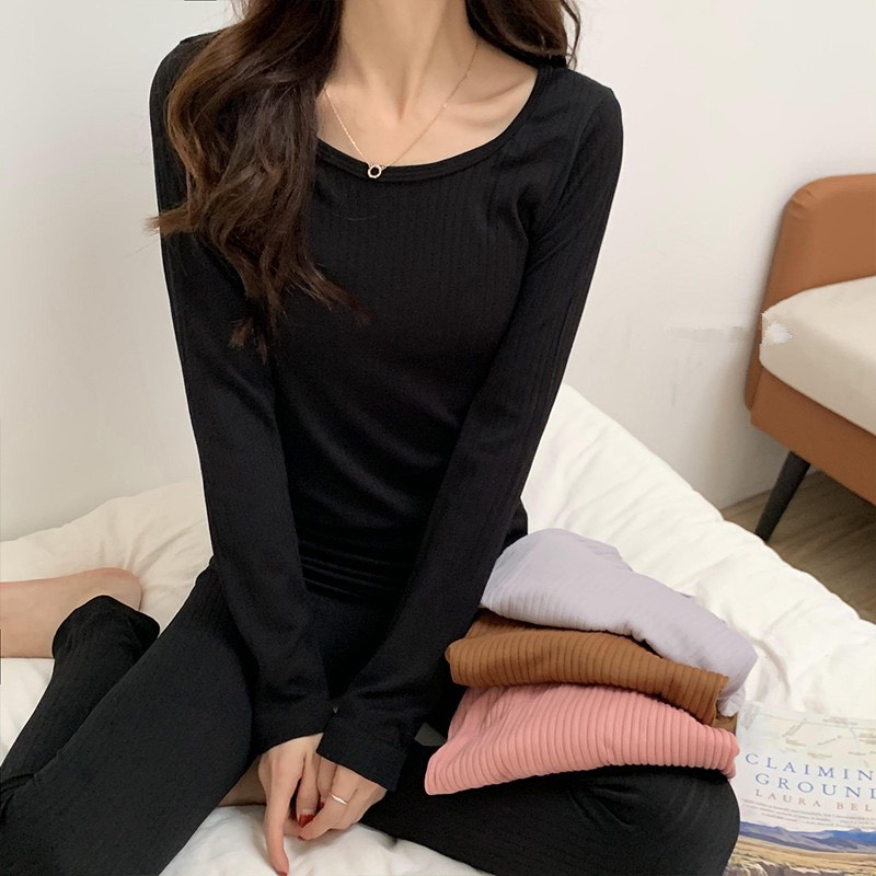 Bộ quần áo len tăm thu đông mặc nhà cotton nỉ mềm giữ nhiệt co giãn 4 chiều ôm body sexy thoải mái cho nữ B01
