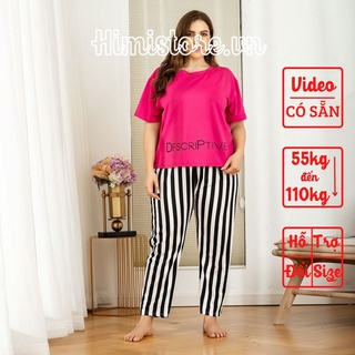 [CÓ SẴN] ĐỒ BỘ BIGSIZE NỮ NỀN ÁO HỒNG QUẦN HỌA TIẾT SỌC TRẮNG ĐEN SIZE TỚI 130KG - HIMISTORE - HM309