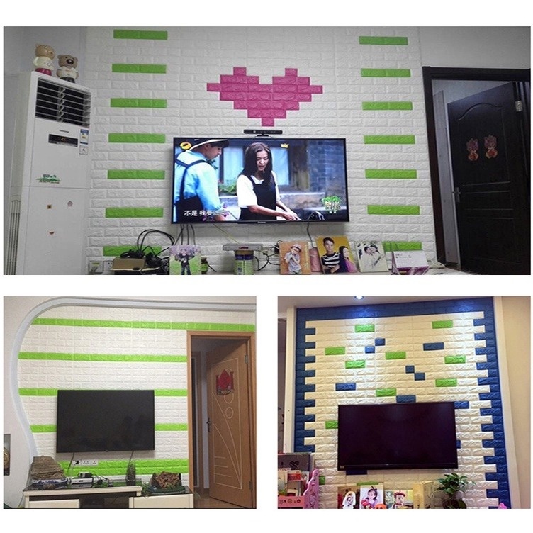 Miếng dán tường bằng xốp 3D tự dính trang trí phòng khách/phòng ngủ/phông nền TV