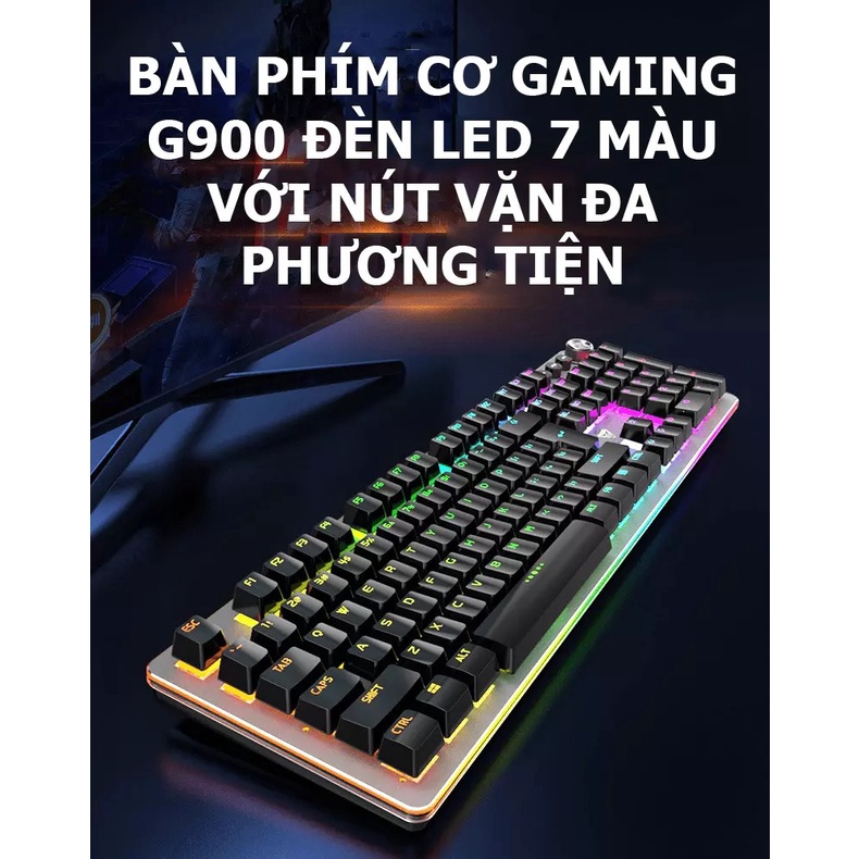 Bàn phím cơ gaming G900 đèn led 7 màu với nút vặn đa phương tiện - VL