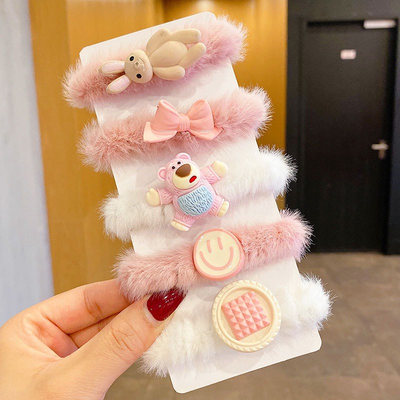 Set 5 Chun Buộc Tóc Dành Cho Nữ Lông Nhung, Đính Icon Siêu Xinh , Siêu Cute