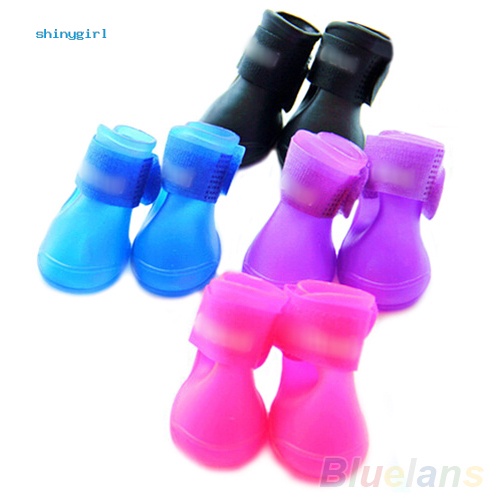 Bộ 4 chiếc giày bốt đi mưa chống nước in màu dễ thương cho thú cưng