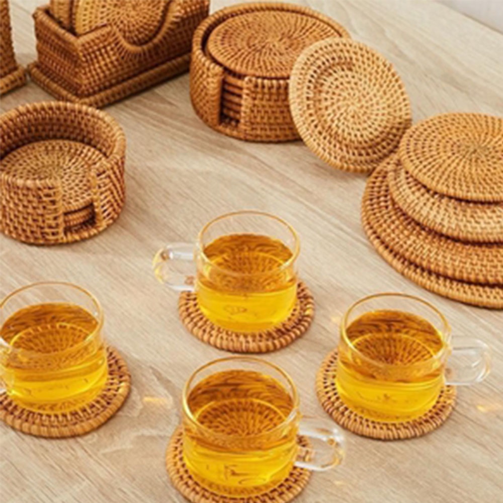 Miếng lót ly đan mây dáng tròn cách nhiệt tiện lợi