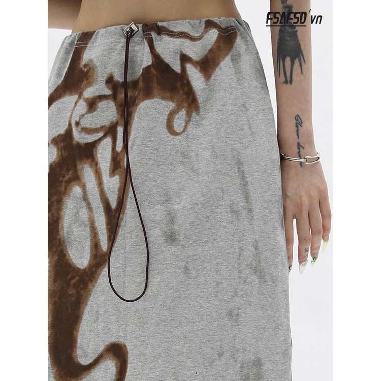 Chân Váy Chữ a Lưng Cao Xẻ Tà In Họa Tiết Xinh Xắn Dành Cho Nữ