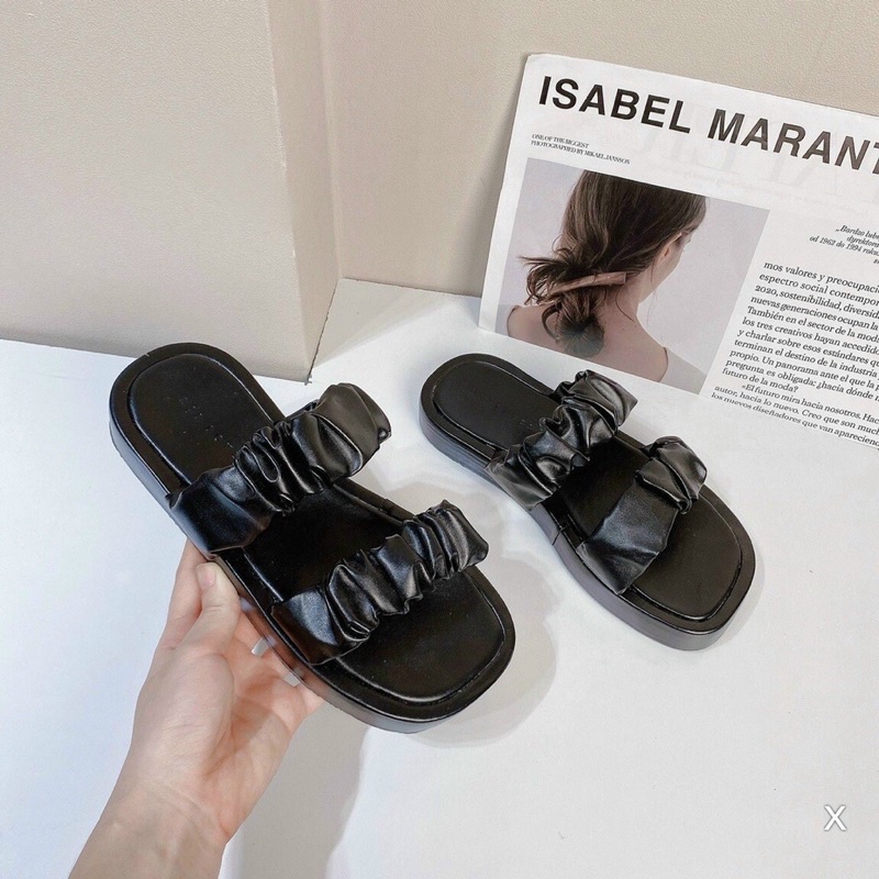 Dép đế xuồng nữ 2 quai ngang nhún bèo siêu xinh đế 3p NHUN2Q