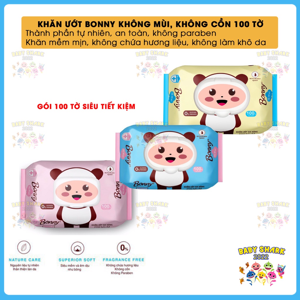 Khăn ướt đa năng không mùi Bonny Nature mẫu mới cho bé 100 tờ