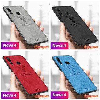 Ốp Lưng Huawei Nova 4 vân vải khắc hình Nai (Nhiều Màu Sắc Lựa Chọn)