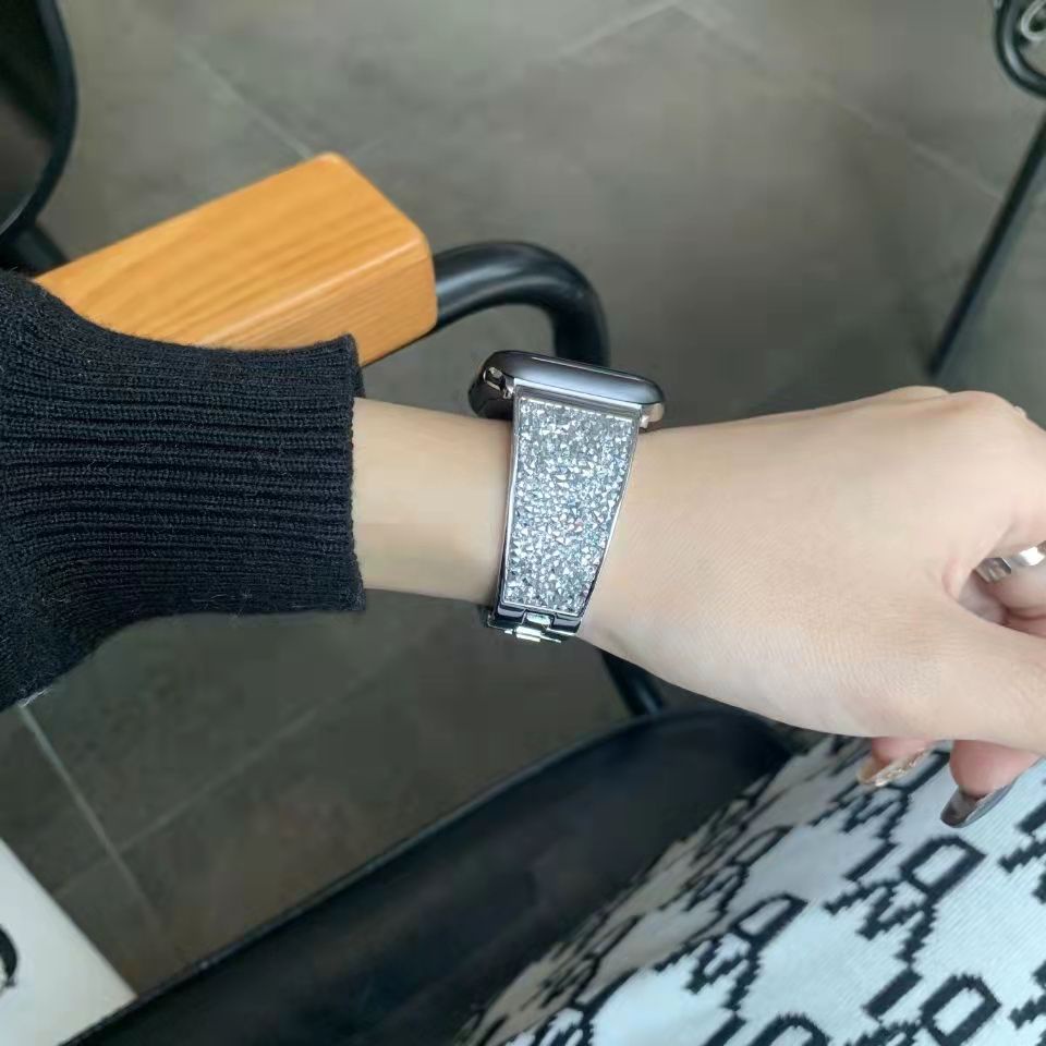 Swarovski Dây Đeo Kim Loại Lấp Lánh Thay Thế Cho Đồng Hồ Thông Minh iwatch series 7 6 5 4 3 2 1 42mm 38mm 45mm 44mm 40mm 41mm