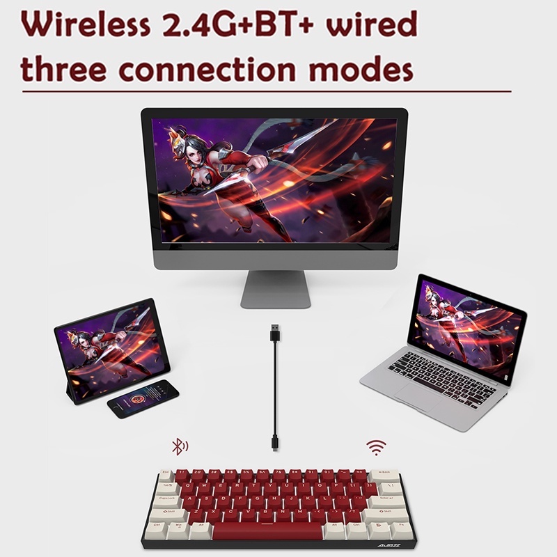 Ajazz K610T 61 phím Bàn phím cơ không dây Three-Mode Mini Wireless Gaming Mechanical Keyboard White Backlight Anti-ghosting Bluetooth Keyboard for PC