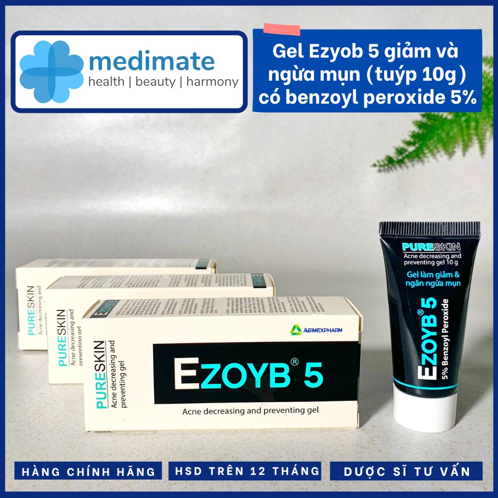 Ezoyb gel chứa benzoyl peroxide làm giảm và ngừa mụn (tuýp 10g)- 2 hàm lượng